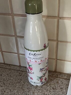 Cath Kidston White Floral Stainless Steel Water Bottle with Olive Cap